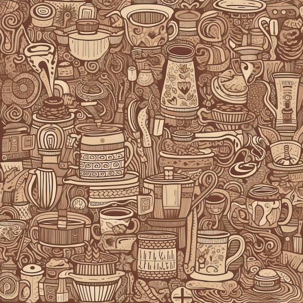 Foto koffie doodles illustratie patroon generatieve ai