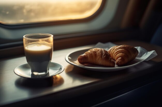 Koffie en croissants op tafel.