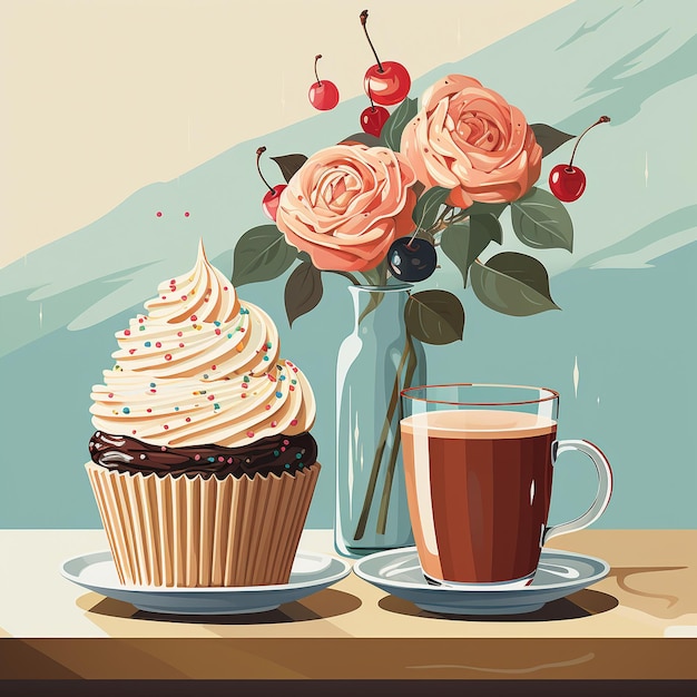 Koffie en cupcake