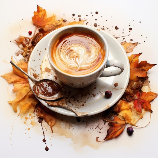 Koffie en herfstwaterverf