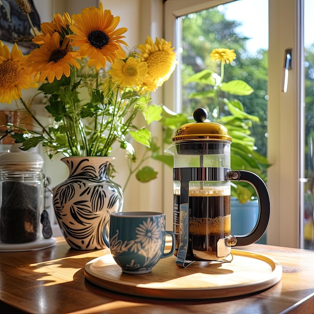 koffie en mooie bloemen