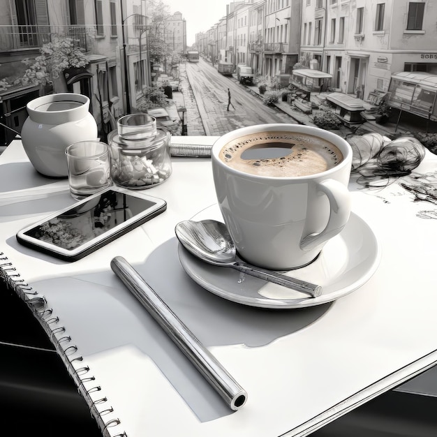 Koffie en schetsboek tekenen kunst chill