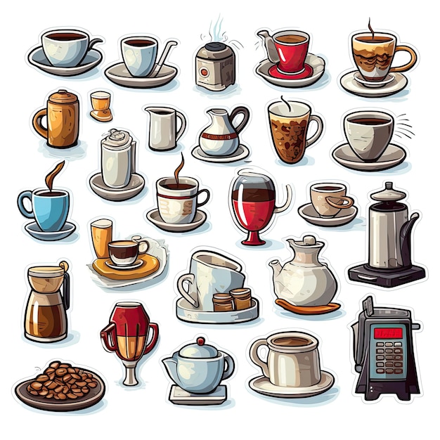 koffie iconen set sticker op witte achtergrond