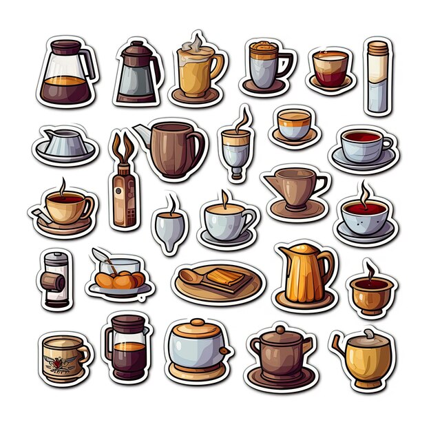 koffie iconen set sticker op witte achtergrond