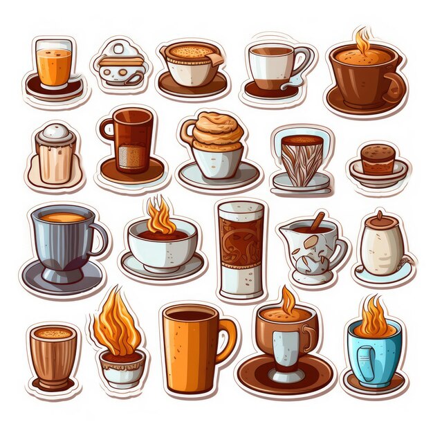 koffie iconen set sticker op witte achtergrond