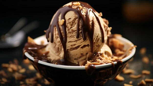 Koffie-ijs met chocoladesaus