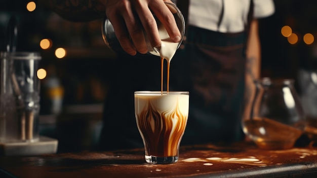 Koffie latte art gemaakt door barista in coffeeshop Gemaakt met generatieve AI-technologie