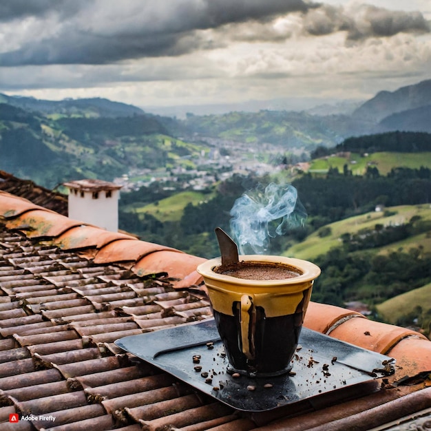 Foto koffie op een dak.