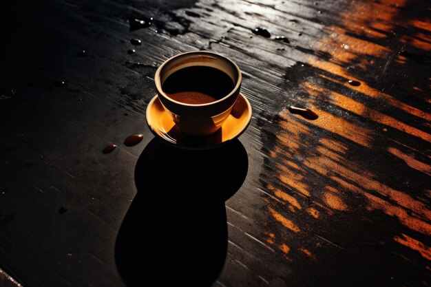 Foto koffie op een donkere houten achtergrond