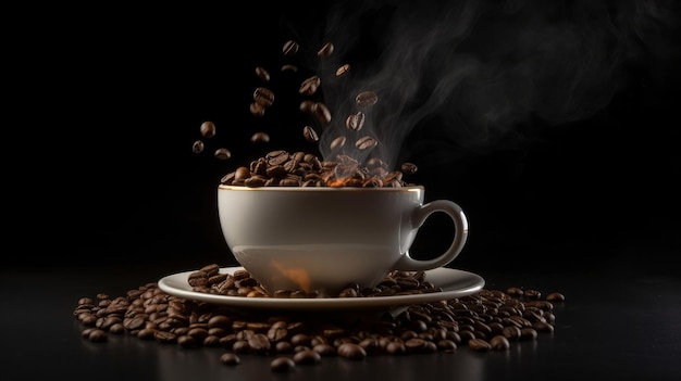 Koffie op zwarte achtergrond Illustratie AI GenerativexA
