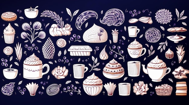 Koffie patroon doodle stijl schets Hoge kwaliteit foto