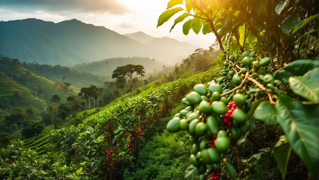 Foto koffie rijpt op een plantage