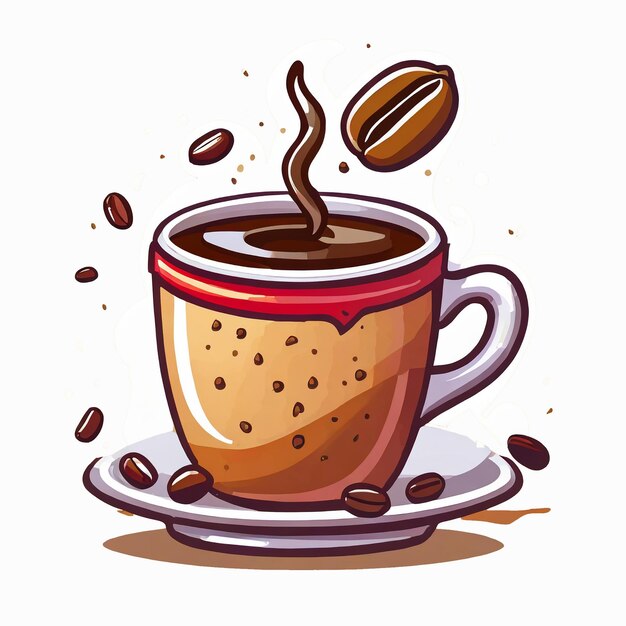 Foto koffiebeker drijvend met bonen cartoon vector op witte achtergrond