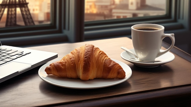 Koffiebeker en croissant