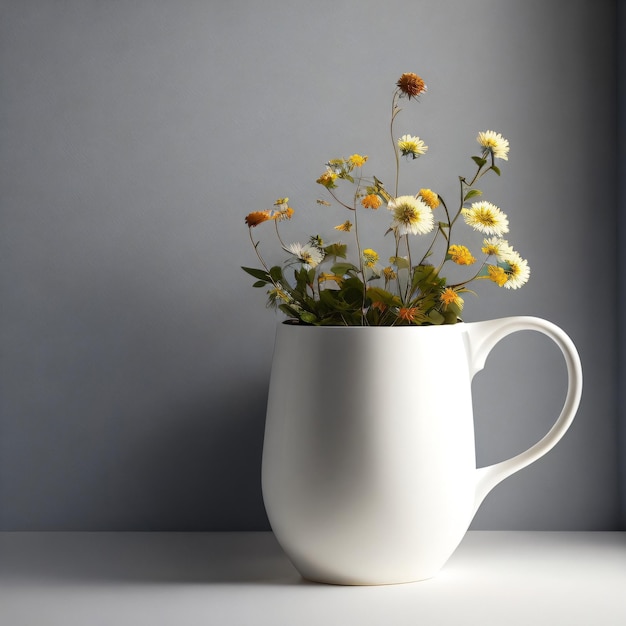 Koffiebeker met bloemen op de tafel voor mock-up