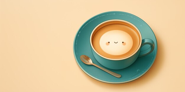 Koffiebeker met een gelukkig gezicht getekend op koffiemelkschuim