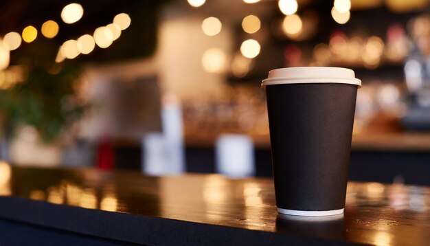 Koffiebeker op de toonbank met café achtergrond Ideaal voor café ontwerp mockups