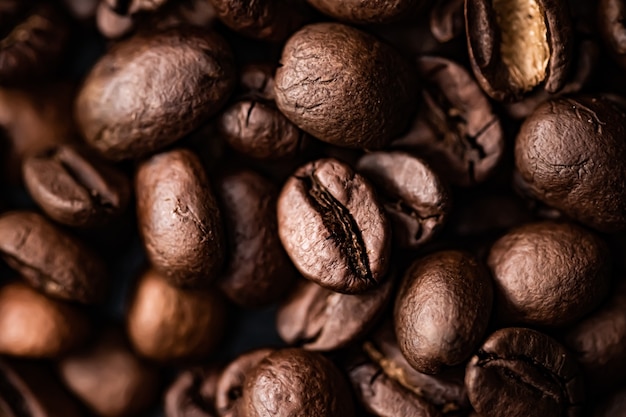 Koffiebonen achtergrond geroosterde kenmerkende boon met rijke smaak, beste ochtenddrank en luxe melange