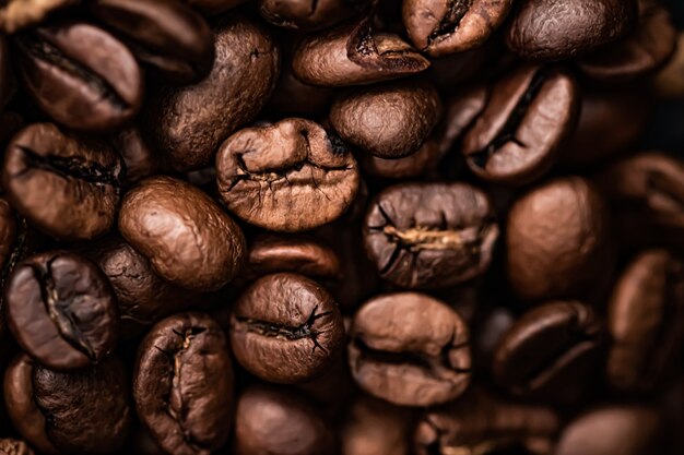 Koffiebonen achtergrond geroosterde kenmerkende boon met rijke smaak, beste ochtenddrank en luxe melange