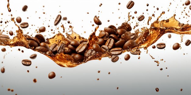 Koffiebonen met water splash achtergrond Generatieve Ai