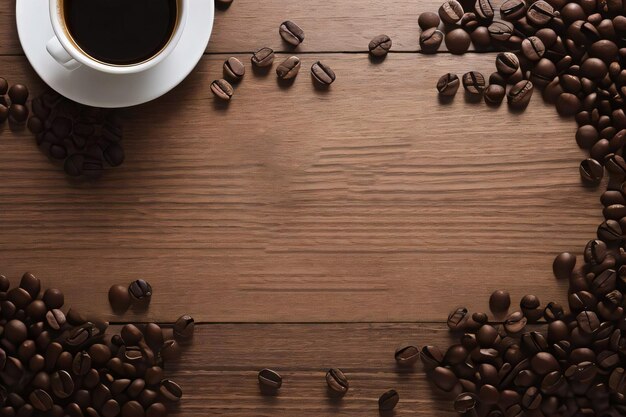 Koffiebonen op de houten tafel-sjabloon voor spandoek