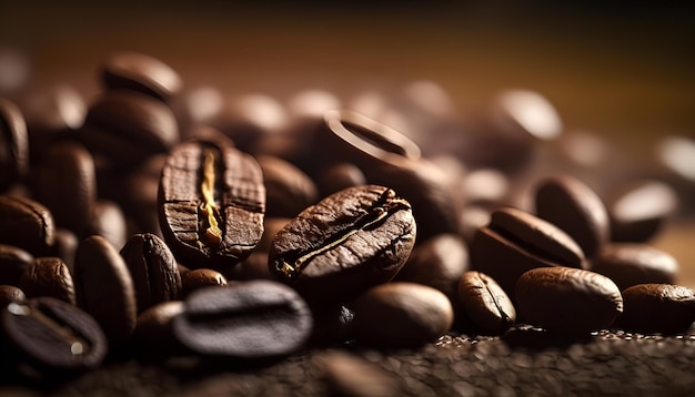 Koffiebonen op tafel vervagen achtergrond