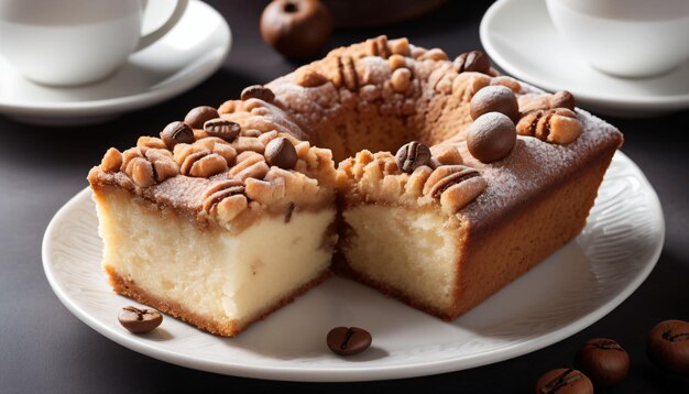 Foto koffiecake op tafel voedselfotografie