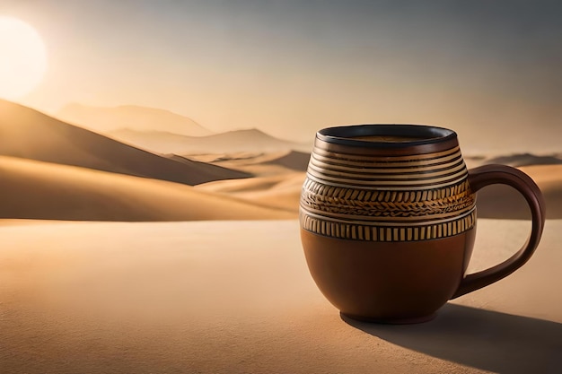 Foto koffiekop in de afrikaanse woestijn eerlijke handel koffie branding