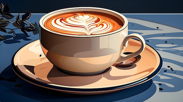 Foto koffiekop in een minimale vorm met een combinatie van room en marine achtergrondkleur met achtergrondlicht