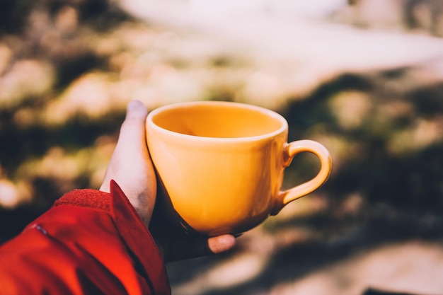 Foto koffiekop in het bos.