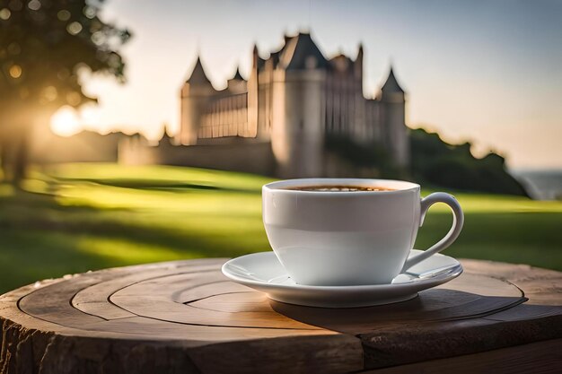 Foto koffiekop presentatie in een chique franse kasteel achtergrond