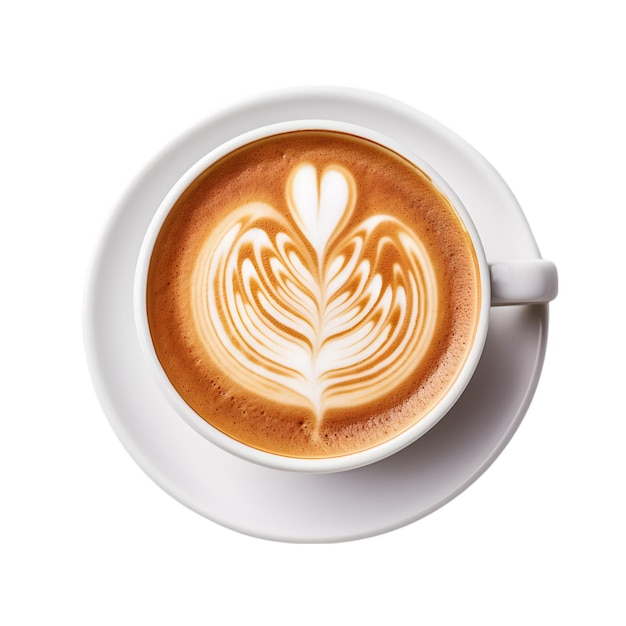 koffiekopje latte art bovenaanzicht geïsoleerd op een witte achtergrond