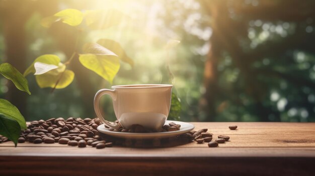 Koffiekopje op natuurlijke achtergrond Illustratie AI GenerativexA