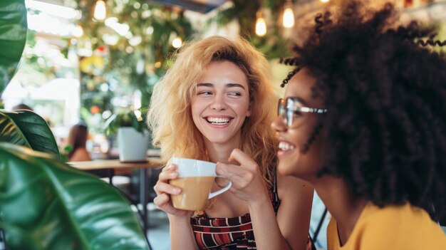 Foto koffieliefhebbers genieten van het verkennen van drie artistieke stijlen