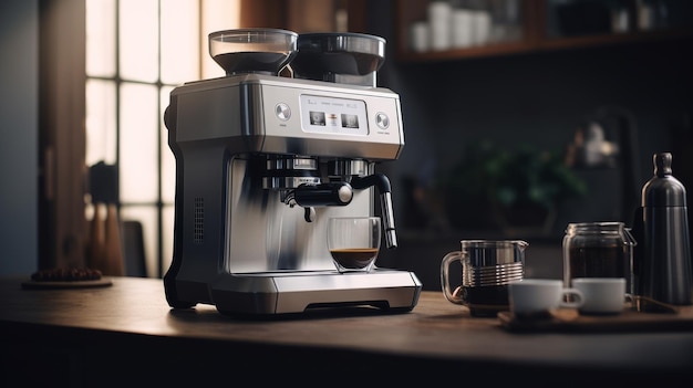 Koffiemachine op houten tafel