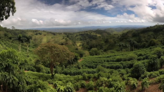 Koffieplantage Landschap met koffiebomen Generatieve AI