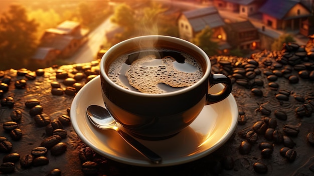 Koffietijd in de ochtend achtergrond gegenereerd door AI