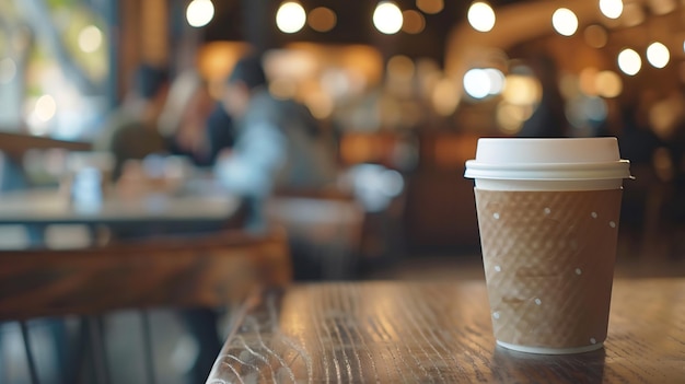 Koffiewinkel en mensen zitten op tafel wazig achtergrond met bokeh beeld Generatieve AI