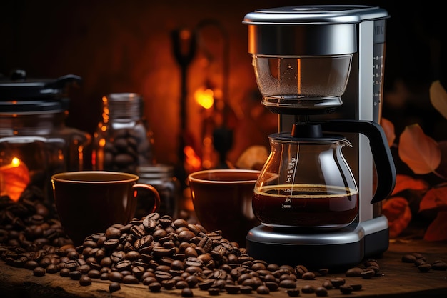 koffiezetapparaat met gebrande bonen gemalen koffie professionele reclamefotografie