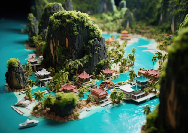 Foto koh phi phi in thailand met 3d-vaartuig en geïsoleerde achtergrond