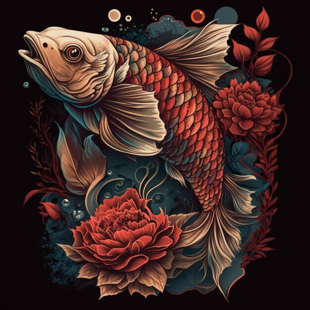 Photo koi carp and flowers