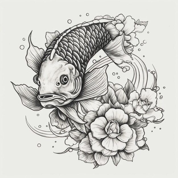 Foto una carpa koi con delle rose tatuate