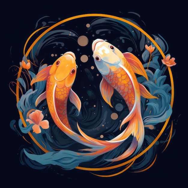 Koi fish in the circle japaese inspiration