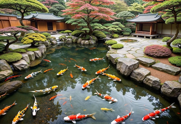 koi fish in japanese garden