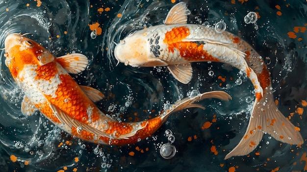 Photo koi fish in the pond black background