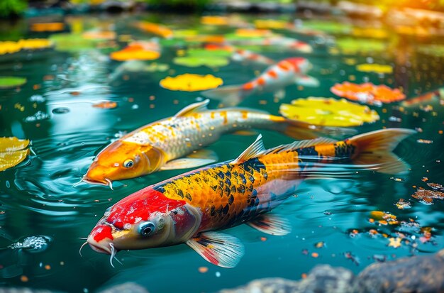 Koi fish in pond at the garden