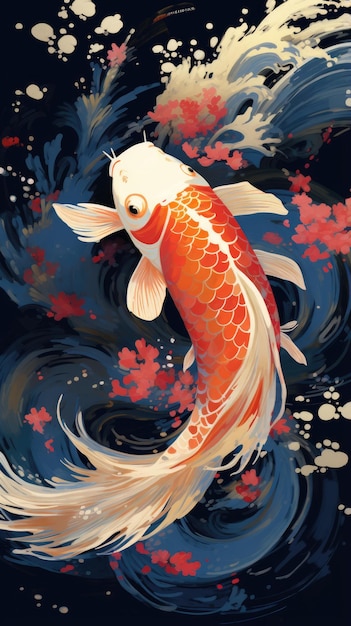 Photo koi fish under the sun wall painting