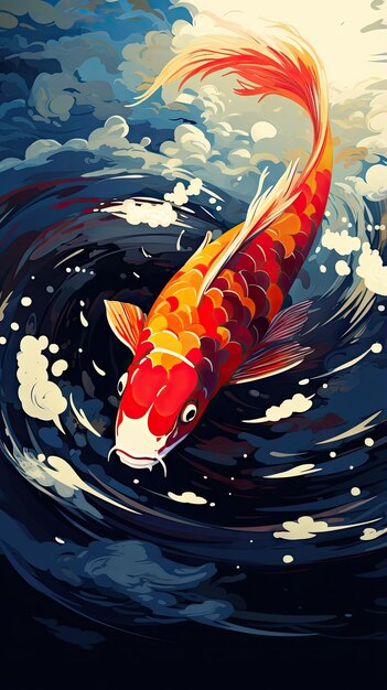 Photo koi fish under the sun wall painting