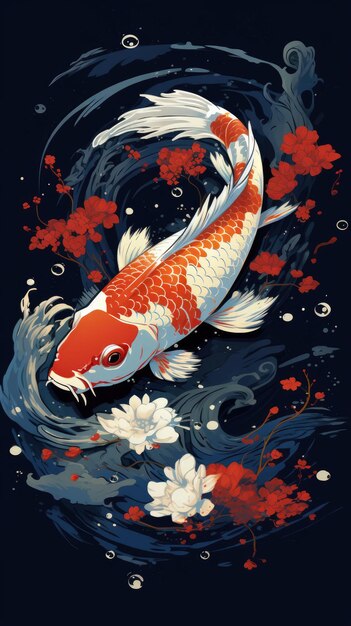 Photo koi fish under the sun wall painting