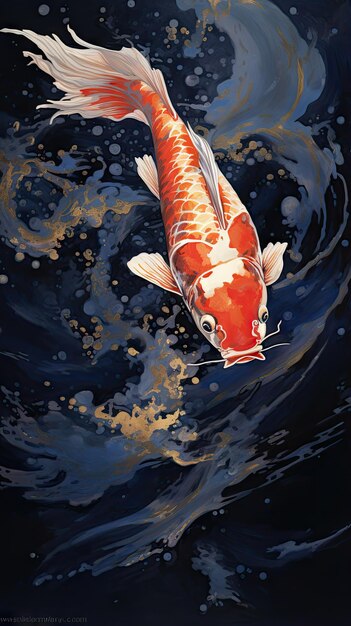 Photo koi fish under the sun wall painting